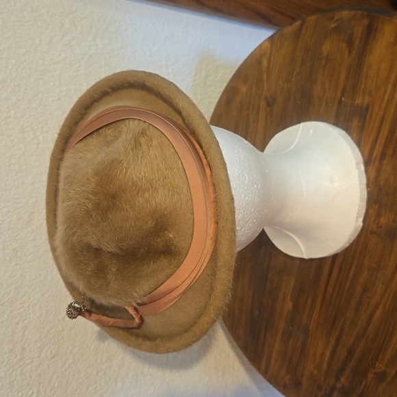 Vintage Gene Doris Womens FUR Tan Brim Church DERBY HAT Neutral 1940\'s main image 6